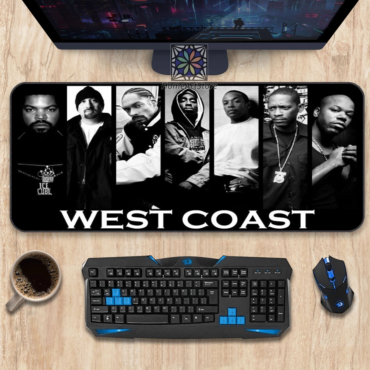 West Coast Desk Mat, Vintage Hip Hop Mouse Mat, Hip-Hop Poster Art Mouse Pad, Music Album Mousepad