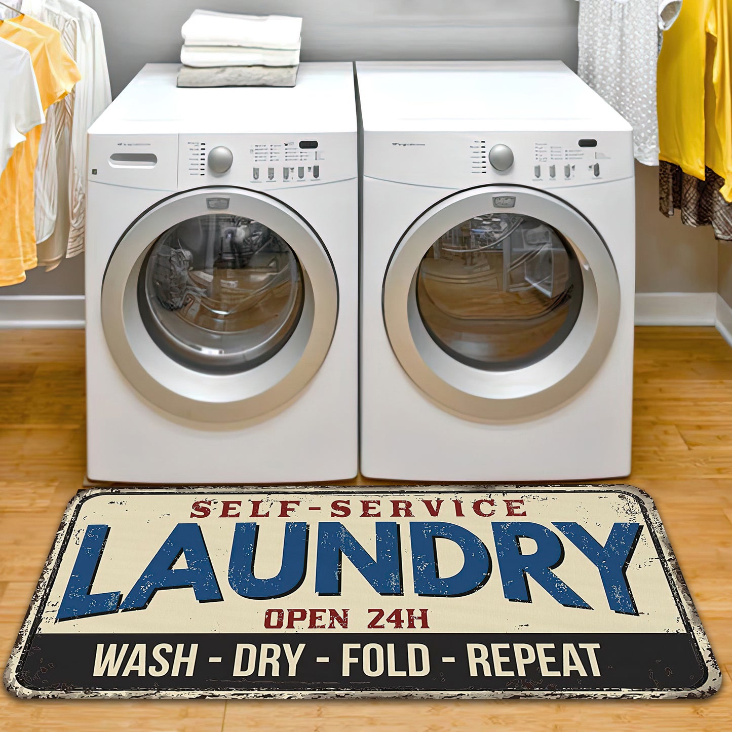 Retro Style Laundry Rug, Nonslip Area Mat for Laundry Room, Bath Mat, Vintage Bathroom Decor
