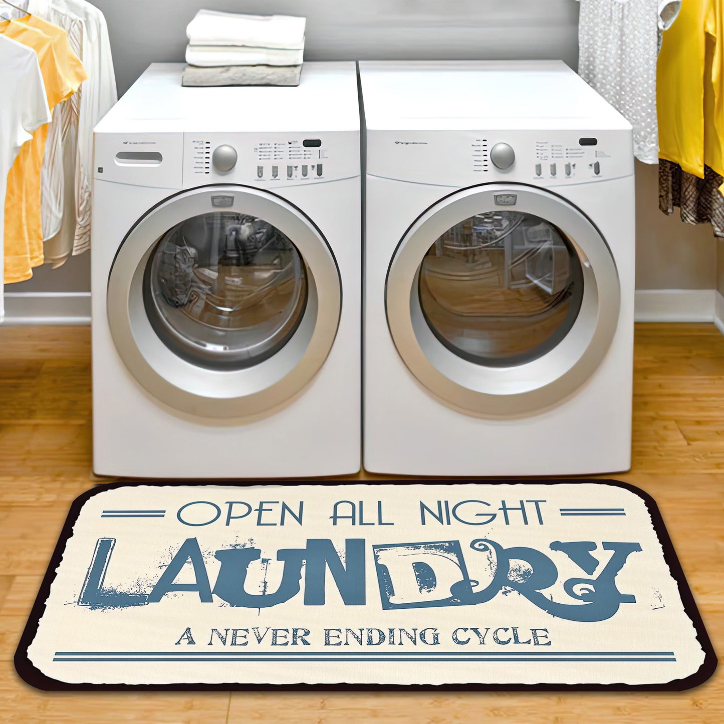 Laundry Room Rug, Wash, Dry, Fold, Repeat, Retro Style Laundry Carpet, Bathroom Decor, Laundry Room Mat