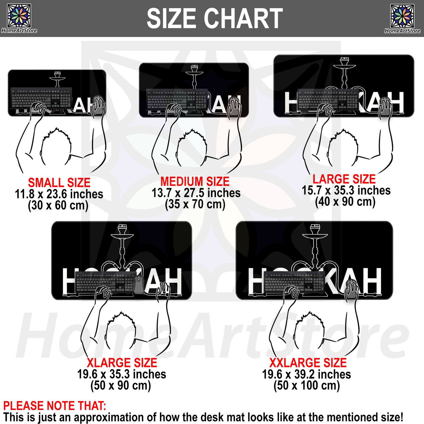 Hookah Printed Desk Mat, Black Decorative Desk Pad, Cafe Hookah Mouse Mat, Cool Office Ultra Large Mouse Pad, Office Gift