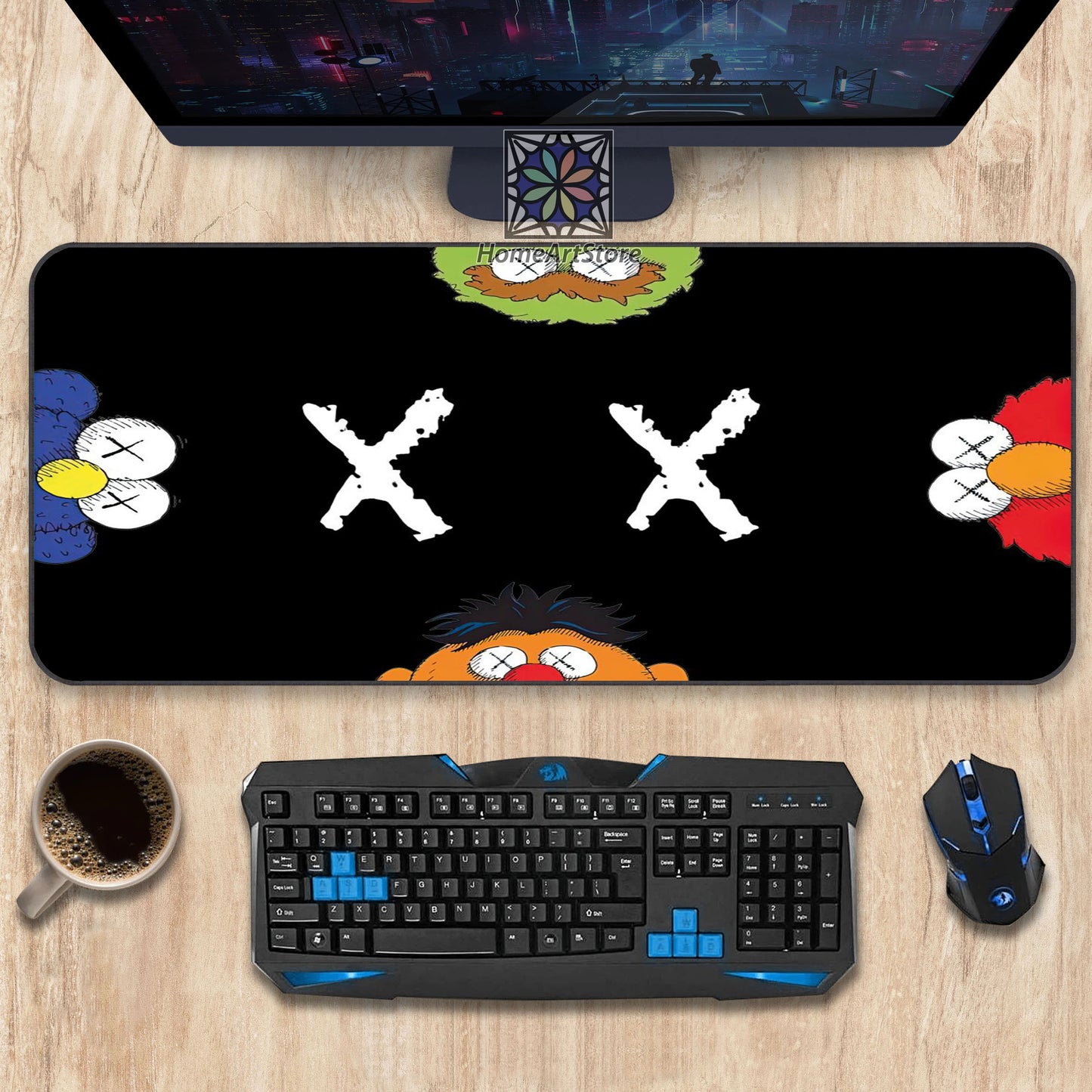 Kaws BFF Desk Mat, Unique Design Hypebeast Mousepad, Black Hypebeast Mouse Mat, Streetwear Fashion Decor
