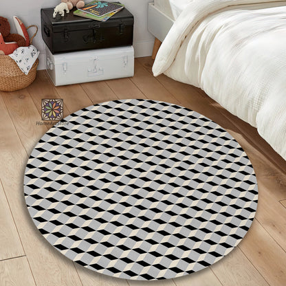 3D Illusion Rug, Black and White Vortex Carpet, Office Round Mat, Living Room Rug, Office Gift