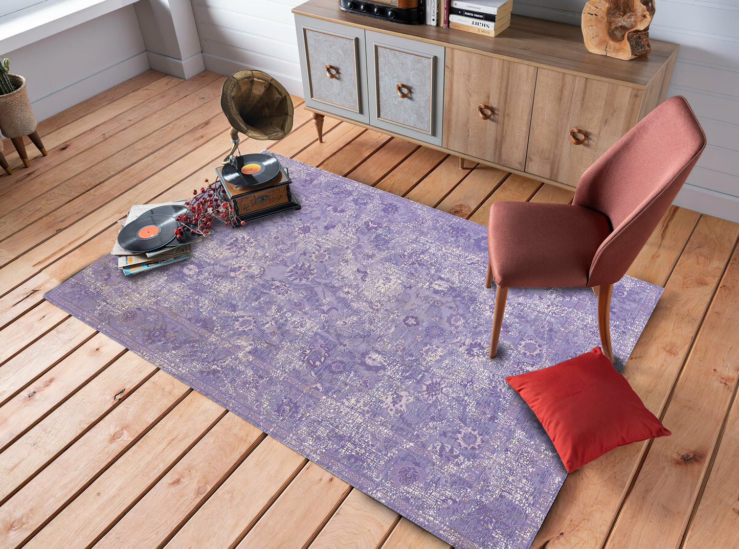 Purple Turkish Motif Themed Rug, Vintage Art Carpet, Classical Home Decor, Living Room Mat