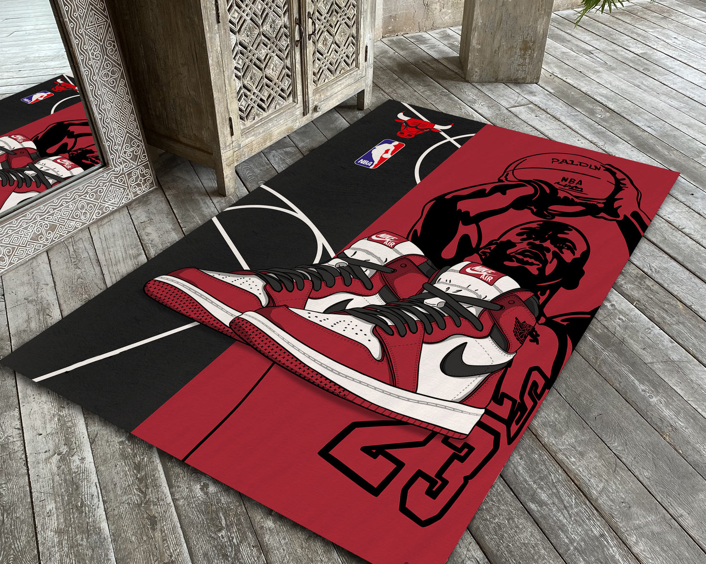 Air Jordan Rug, Jump Man Carpet, Sneaker Room Mat, NBA Rug, Chicago Bulls Logo Decor, 23 Number Jordan Rug, Basketball Lover Gift