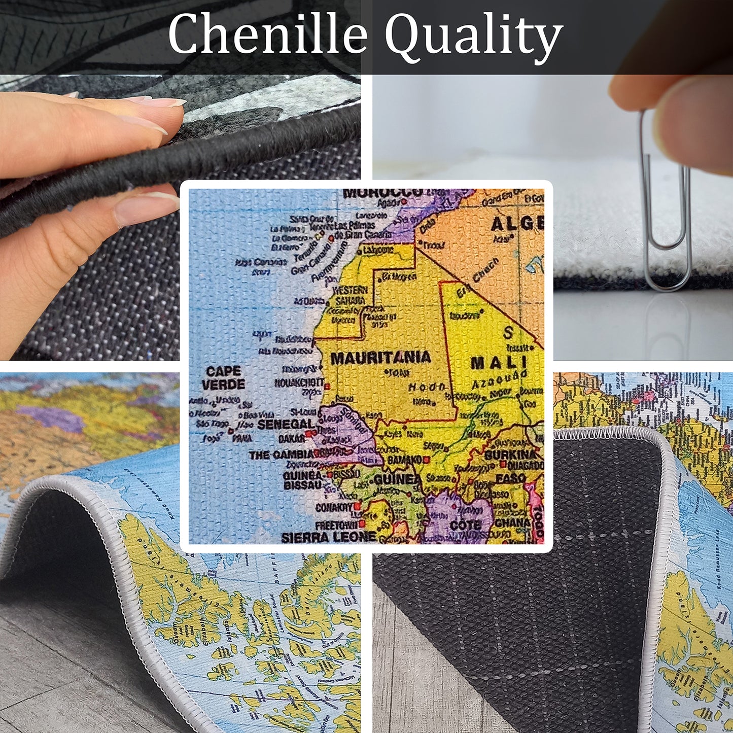 World Map Rug, Educational Carpet, Office Mat, Playroom Carpet, School Rug, Nonslip Washable Floor Mat