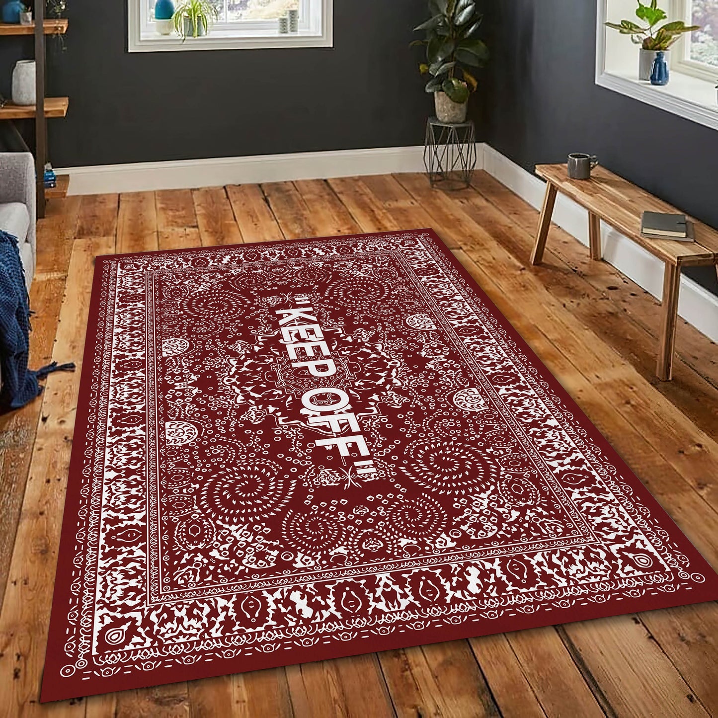 Burgundy Keep Off Themed Rug, Off White Carpet, Popular IKEA Carpet, Hypebeast Rug, Virgil Abloh Rug, Street Fashion Decor, Sneaker Mat