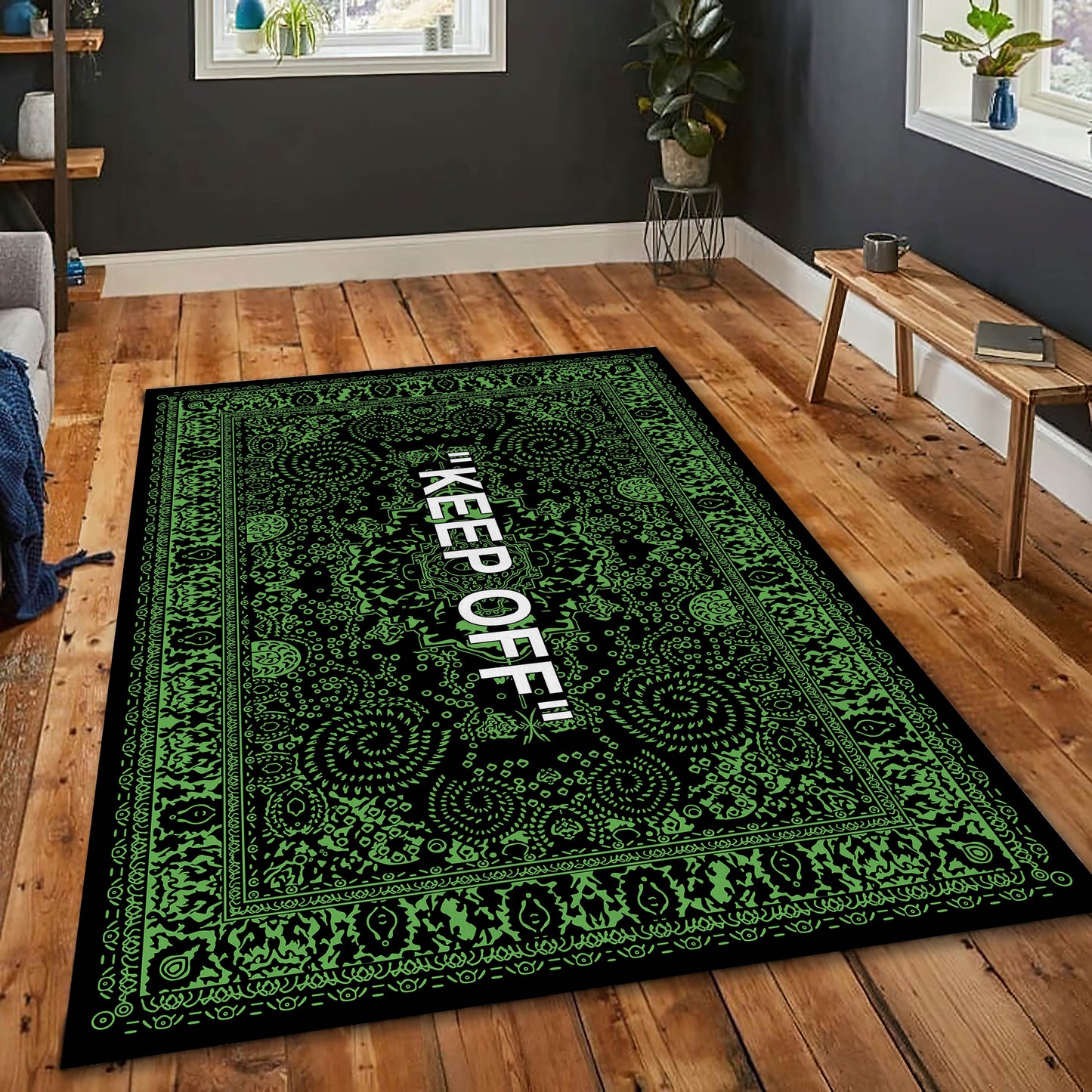 Green Keep Off Rug, Sneaker Room Mat, Popular IKEA Carpet, Hypebeast Mat, Keepoff Themed Carpet