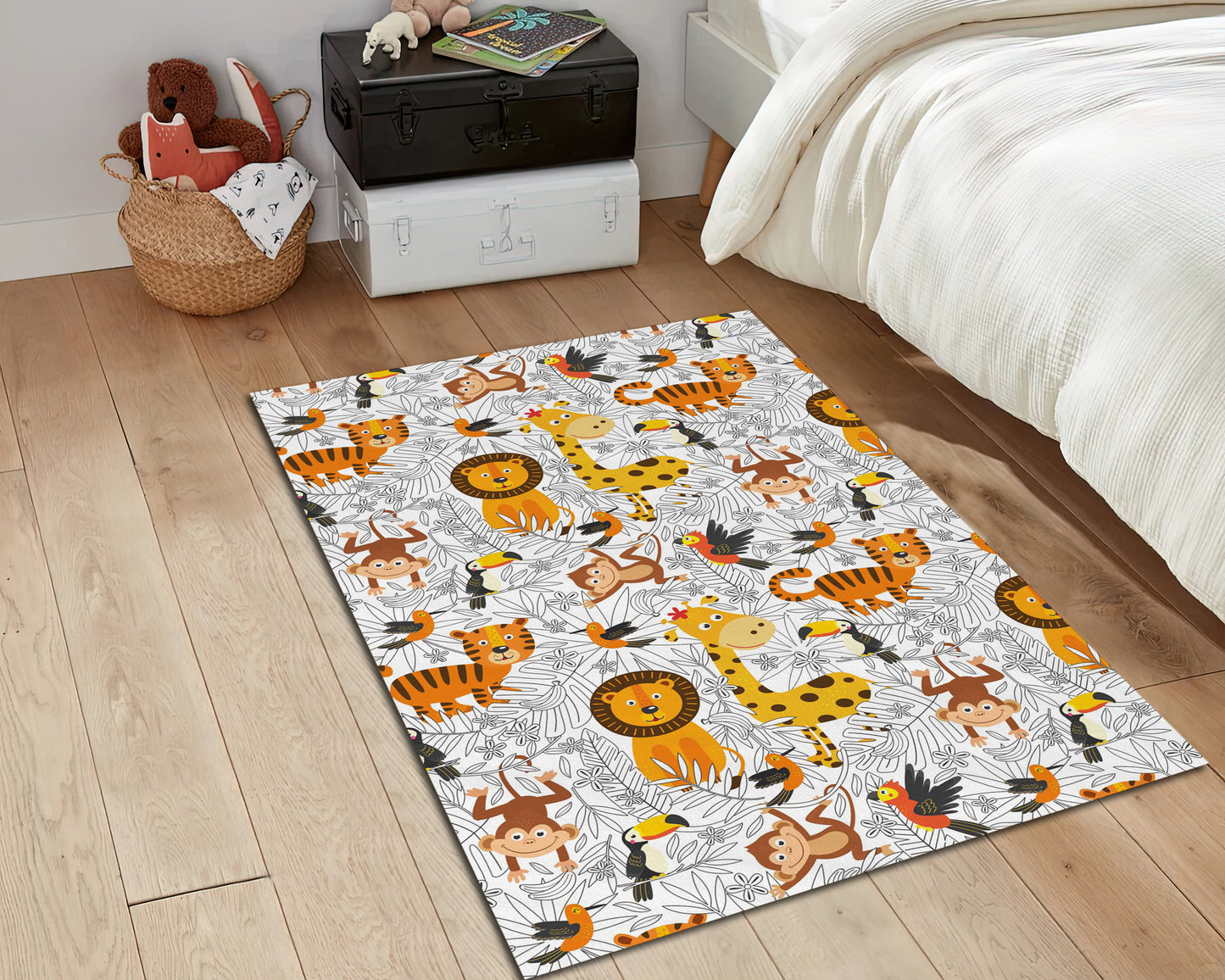 Zoo Safari Rug, Children Room Carpet, Nursery Decor, Baby Room Play Mat, Baby Gift
