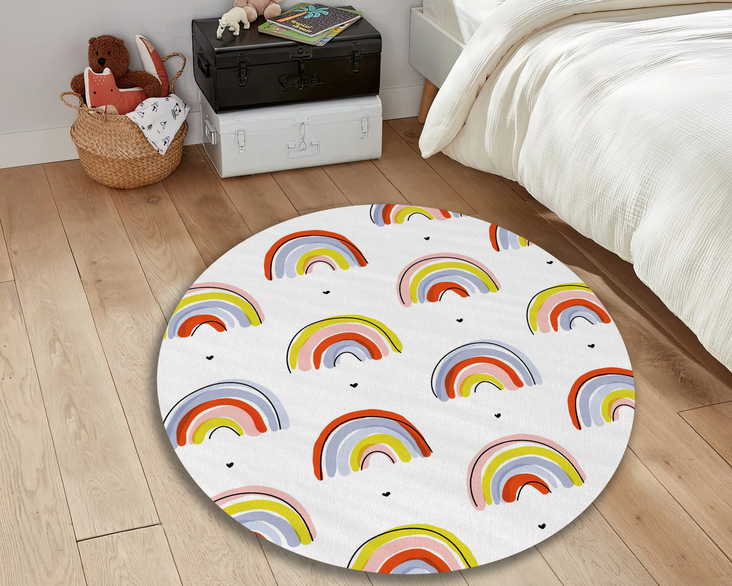 Rainbow Themed Kids Rug, Children Room Carpet, Toddler Mat, Nursery Decor, Baby Gift