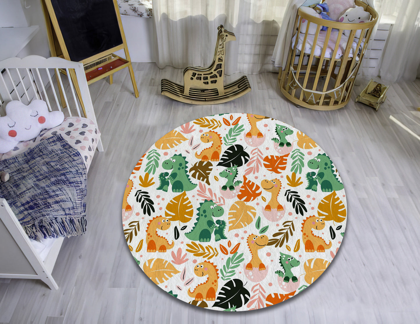 Cute Dino Rug, Dinosaur Pattern Carpet, Nursery Play Mat, Children Room Decor, Baby Gift