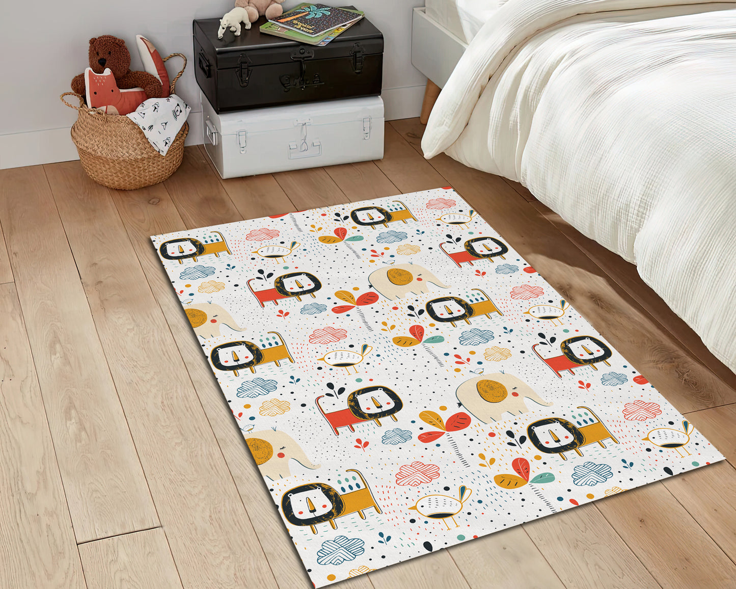 Safari Animals Rug, Children Room Carpet, Elephant Pattern Mat, Nursery Playroom Rug