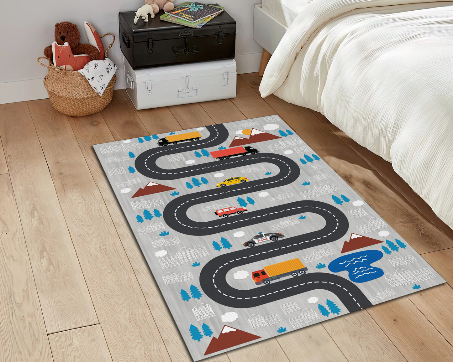 Car Pattern Rug, Kids Room Carpet, City Map Decor, Nursery Rug, Baby Gift