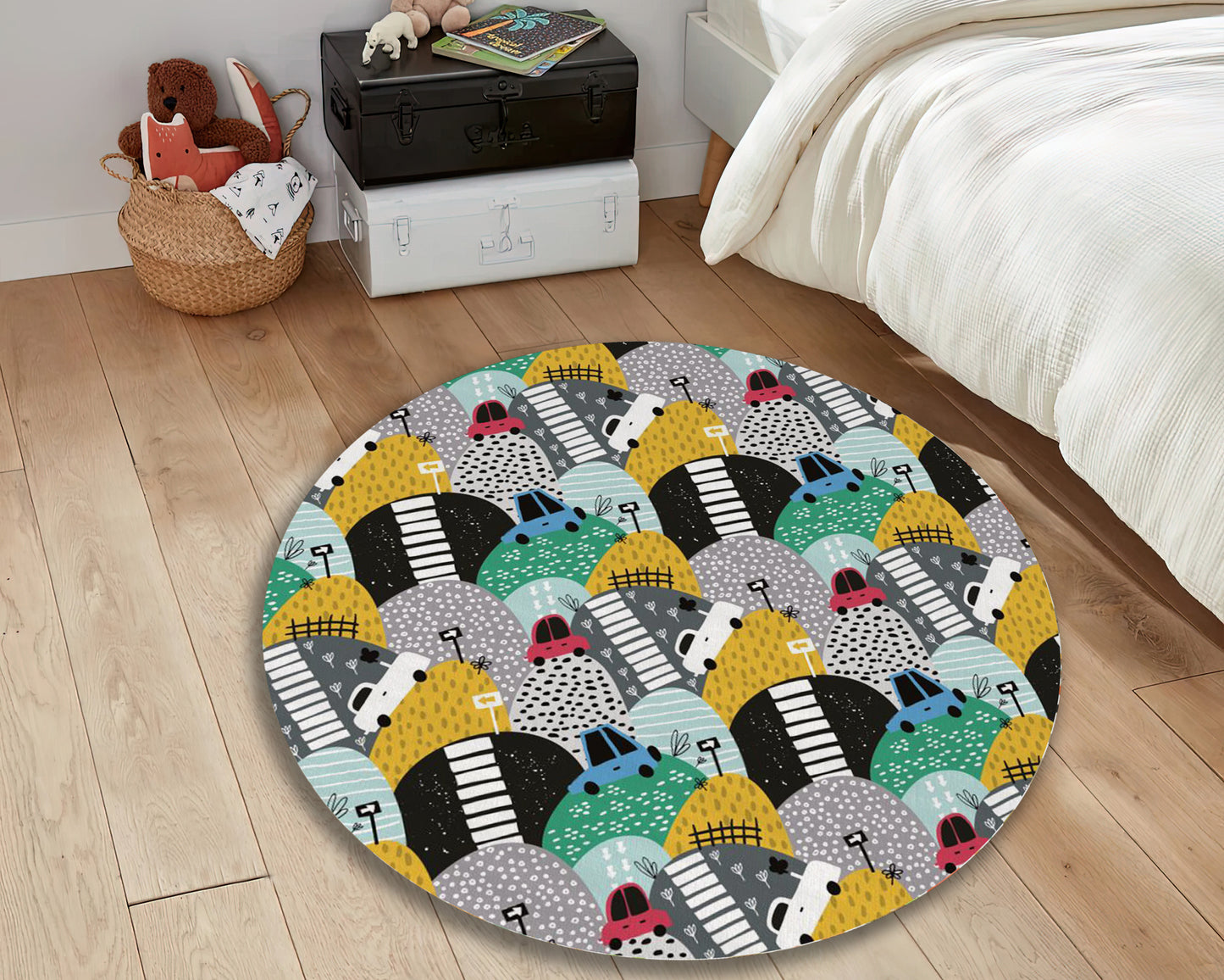 Nursery Playroom Rug, City Road Hill Themed Mat, Kids Room Carpet, Baby Shower Decor