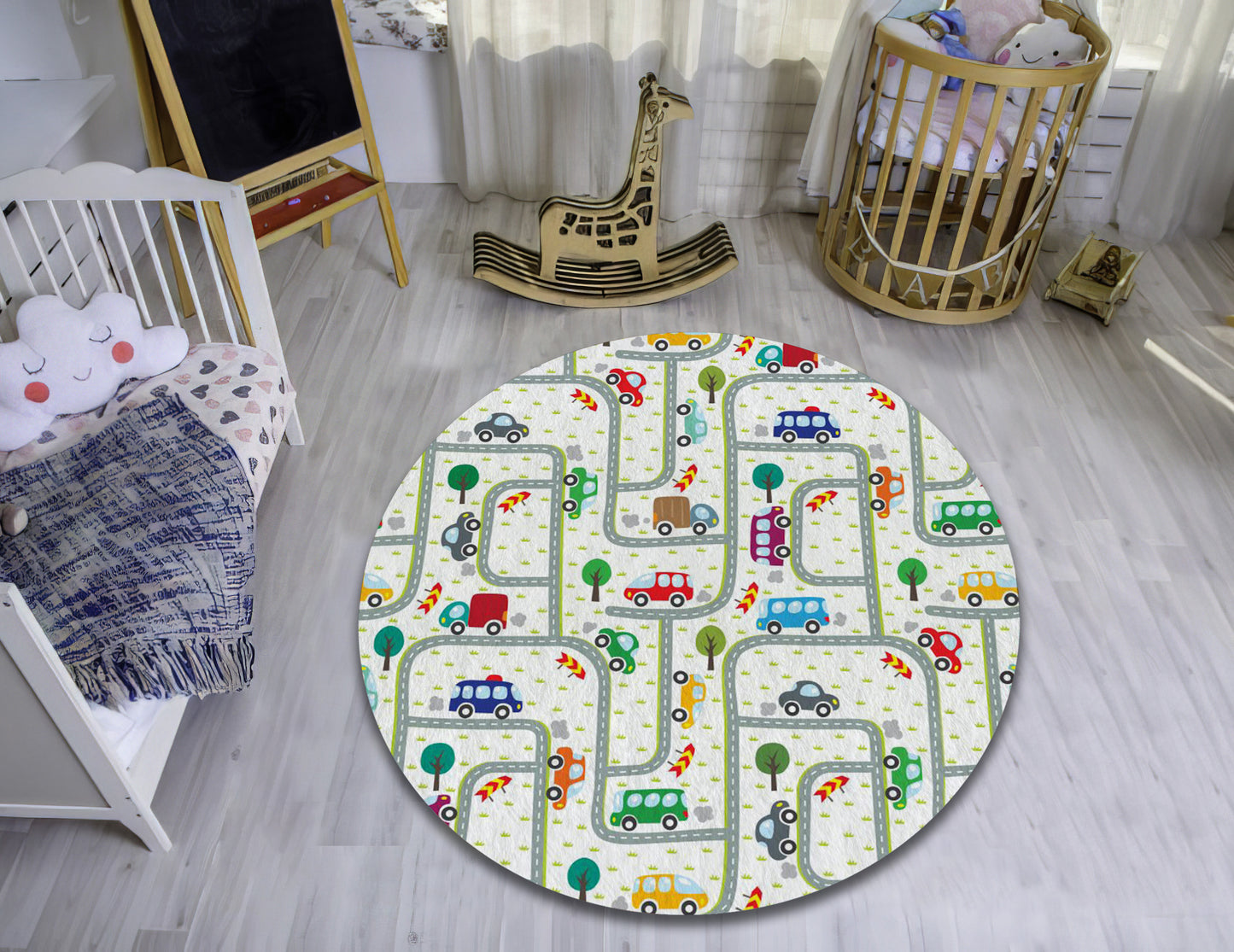 Car Pattern Rug, City Road Map Carpet, Baby Room Decor, Nursery Play Mat, Baby Gift