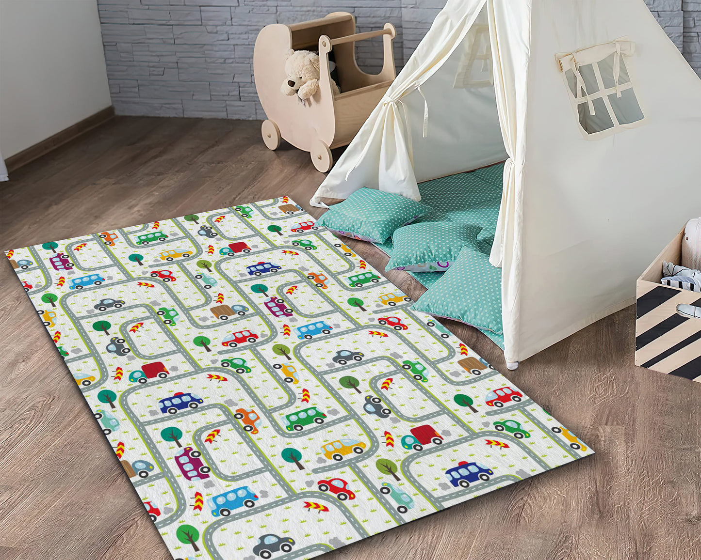 City Town Map Rug, Mini Car Pattern Carpet, Nursery Rug, Kids Room Decor, Children's Play Mat
