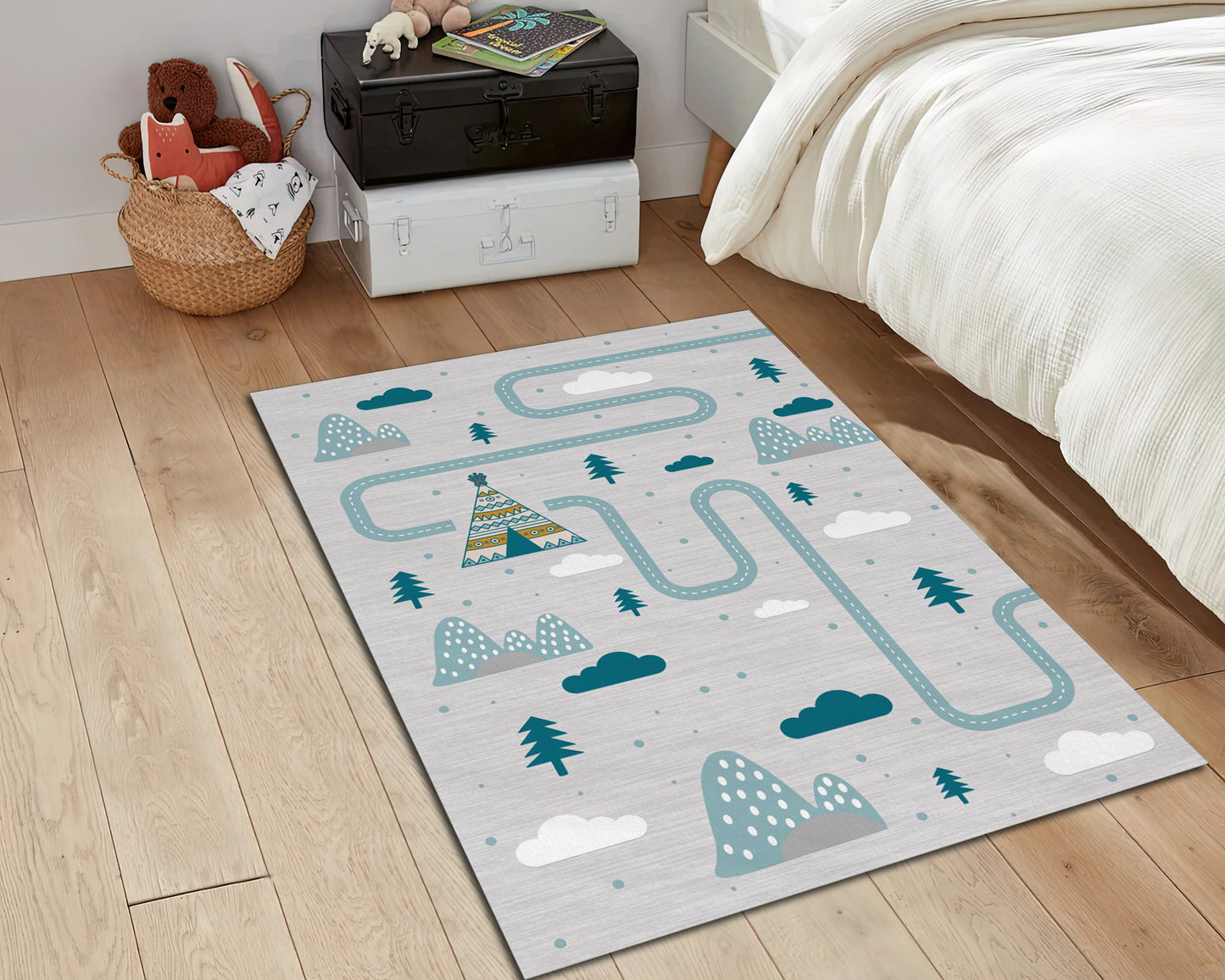 Tribal Tent Patterned Rug, Cute Kids Room Carpet, Toddler Mat, Children Room Decor, Nursery Mat