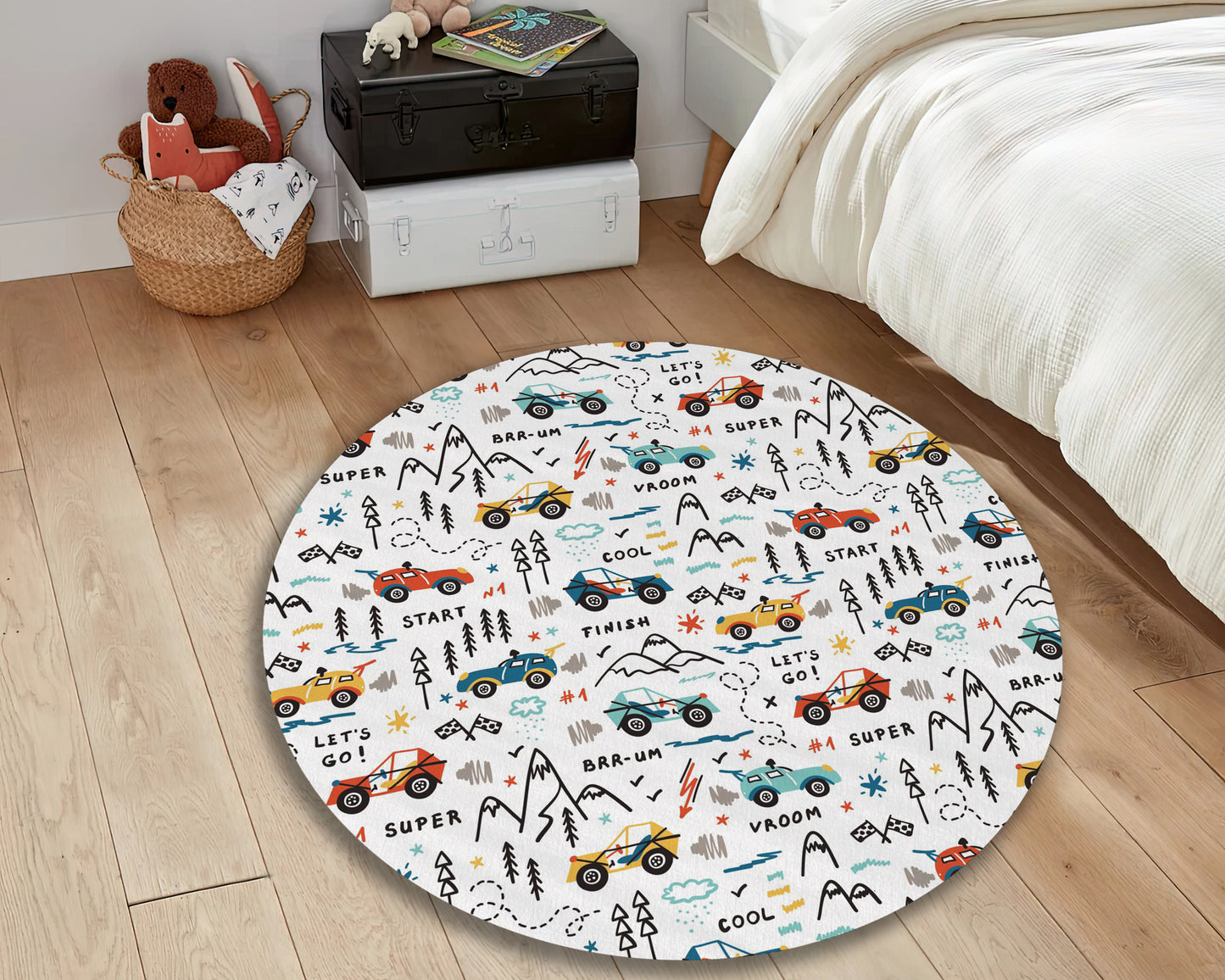 Race Car Pattern Rug, Baby Room Carpet, Toddler Mat, Nursery Decor, Baby Gift