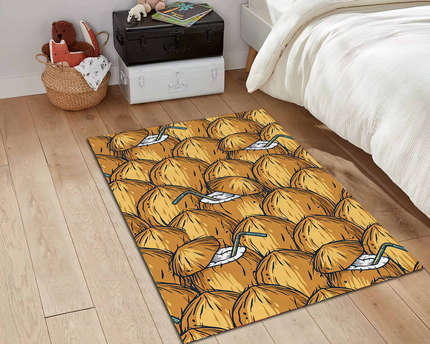 Coconut Themed Rug, Fruit Carpet, Kitchen Mat, Dining Room Decor, Hawaiian Home Decor