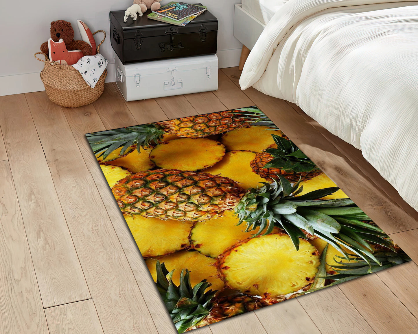 Pineapple Rug, Yellow Fruit Carpet, Kitchen Mat, Dining Room Decor, Tropical Rug