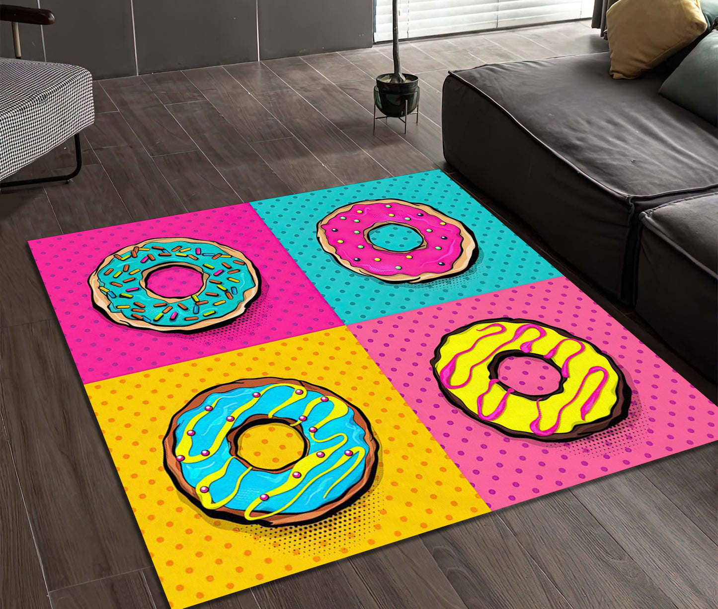 Colorful Donut Themed Rug, Doughnut Mat, Kitchen Carpet, Dining Room Decor