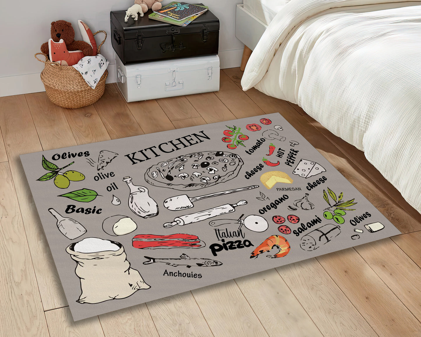 Kitchen Rug, Pizza Themed Carpet, Food Themed Cooking Mat, Home Decor