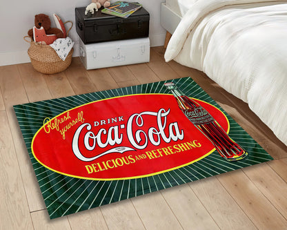 Coca Cola Rug, Vintage Kitchen Mat, Coke Brand Area Carpet, Retro Drink Rug, Bar Mat