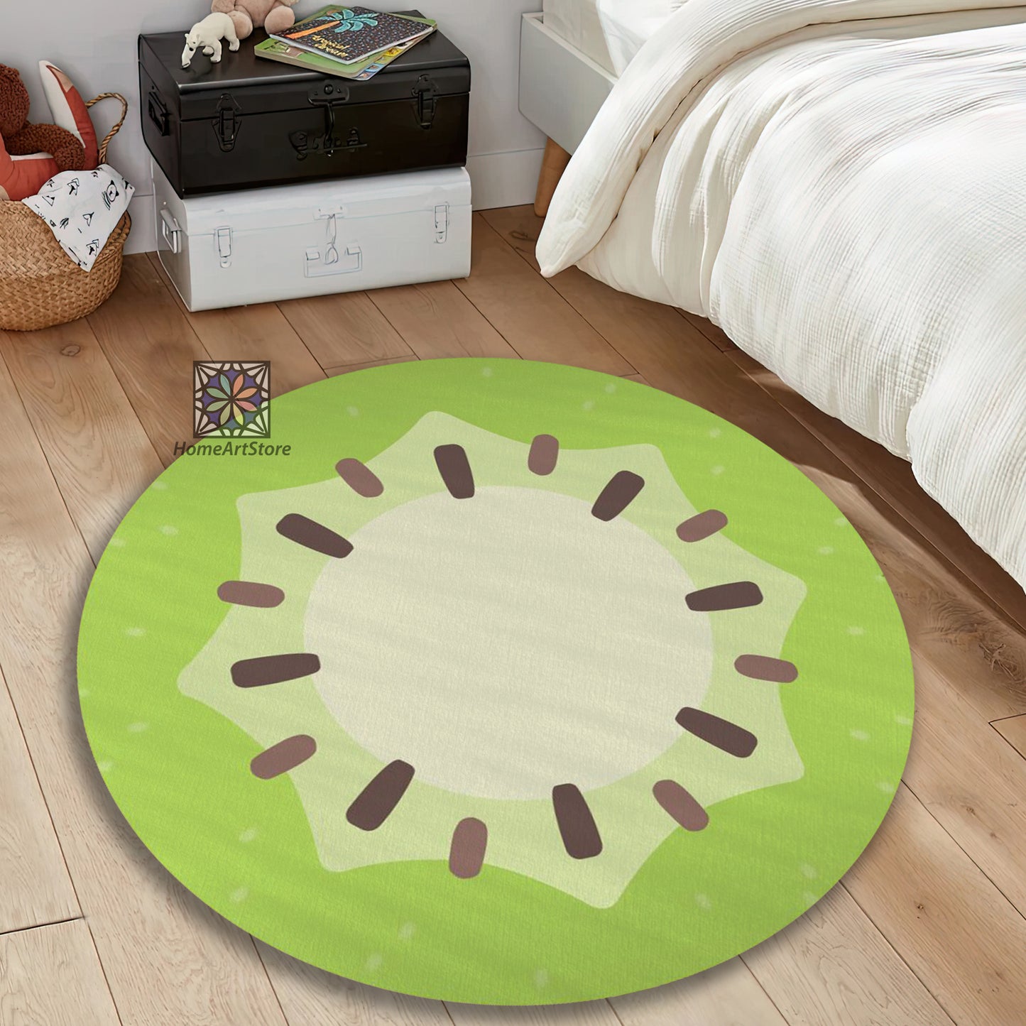 Green Kiwi Rug, Fruit Themed Carpet, Kitchen Round Decor, Kids Room Rug, Nursery Play Mat