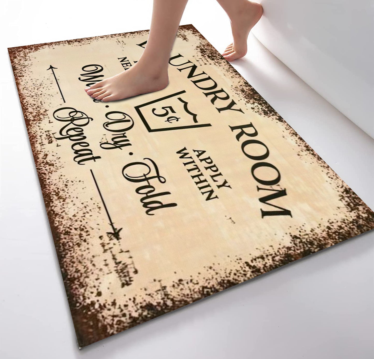 Vintage Laundry Room Rug, Bathroom Mat, Nonslip Area Mat for Laundry Room