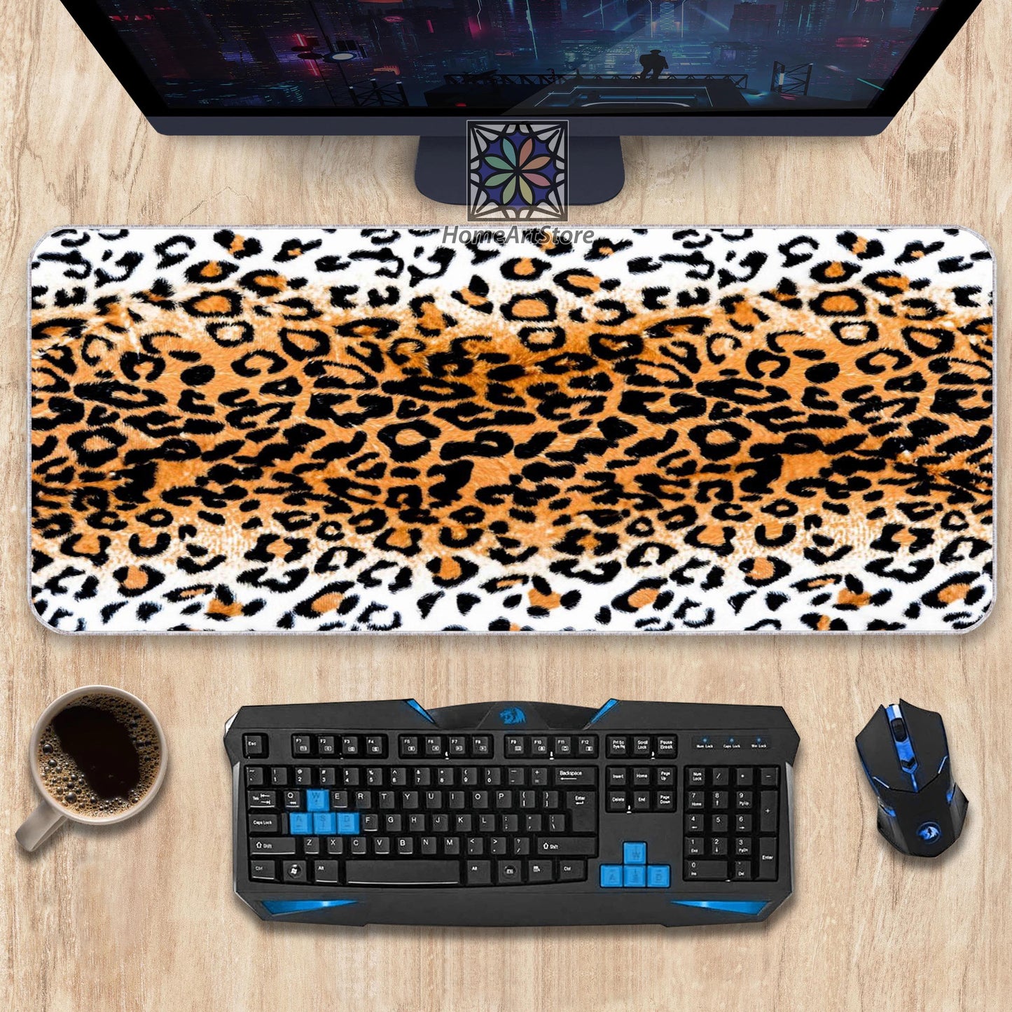 Leopard Pattern Desk Mat, Animal Printed Mouse Mat, Extra Large Office Mouse Pad, Office Decor