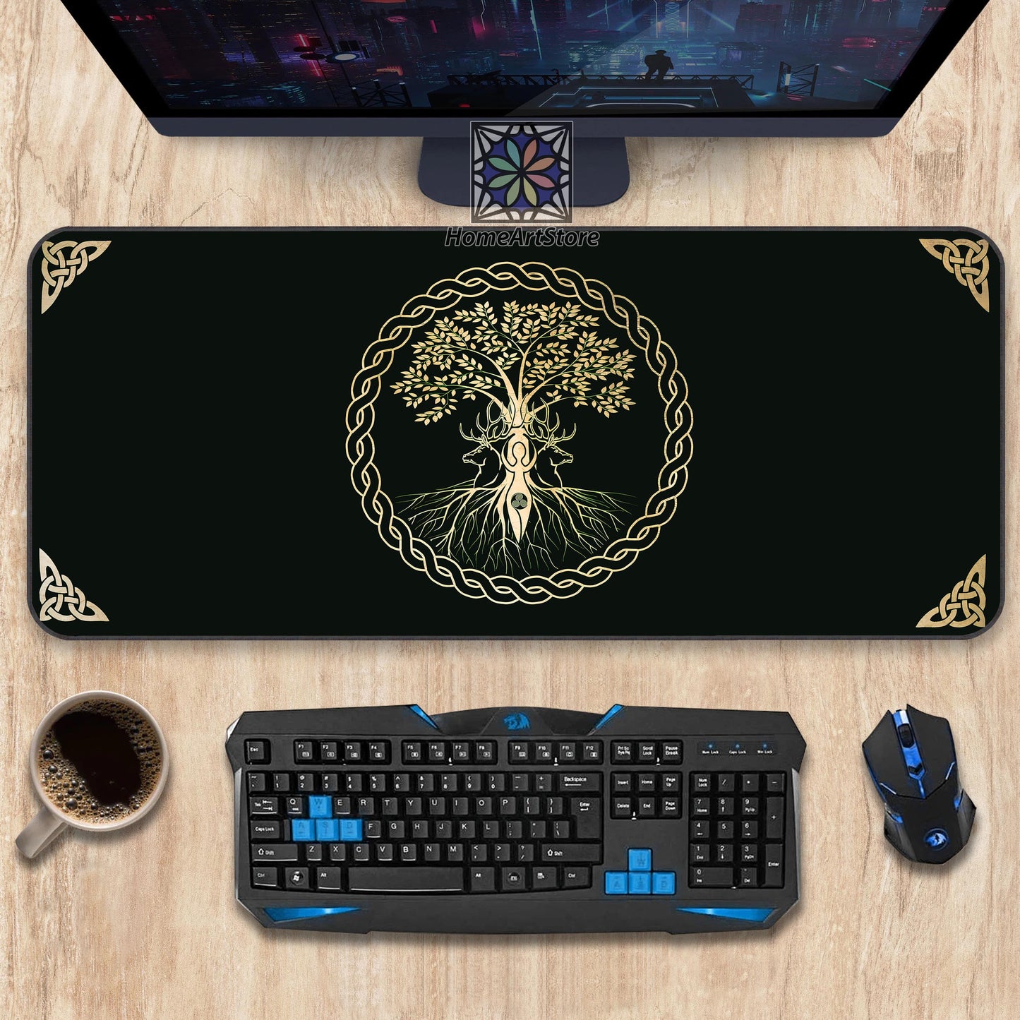 Tree of Life Symbol Mouse Pad, Aesthetic Decor, Black Office Mouse Mat, Life Tree Printed Desk Mat