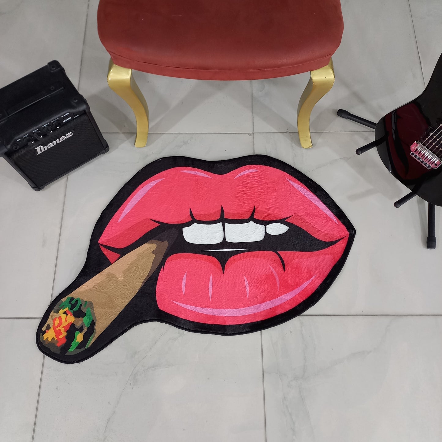 Lip Shaped Rug - Weed Carpet, Smoking Cigar Mat, and Marijuana Rug
