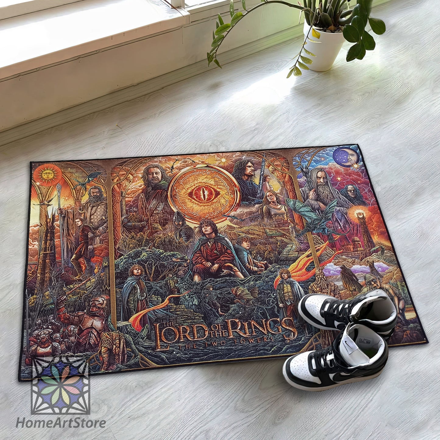 Lord of the Rings Rug - Fantastic Movie Carpet with Sauron's Eye Symbol Mat from the Greatest Science Fiction Movie
