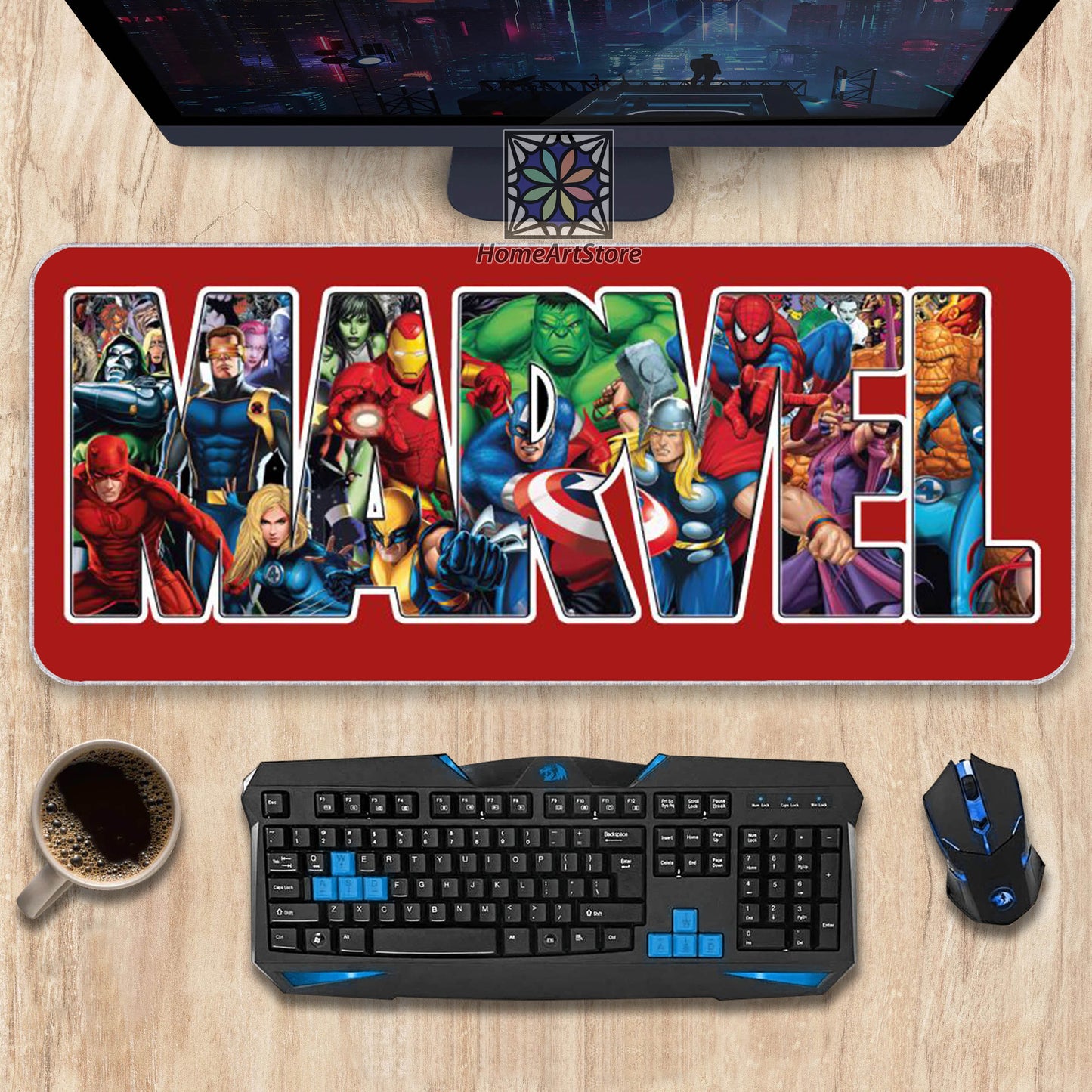 Marvel Character Desk Mat, Marvel Text Mousepad, Avengers Mouse Mat, Super Hero Desk Pad