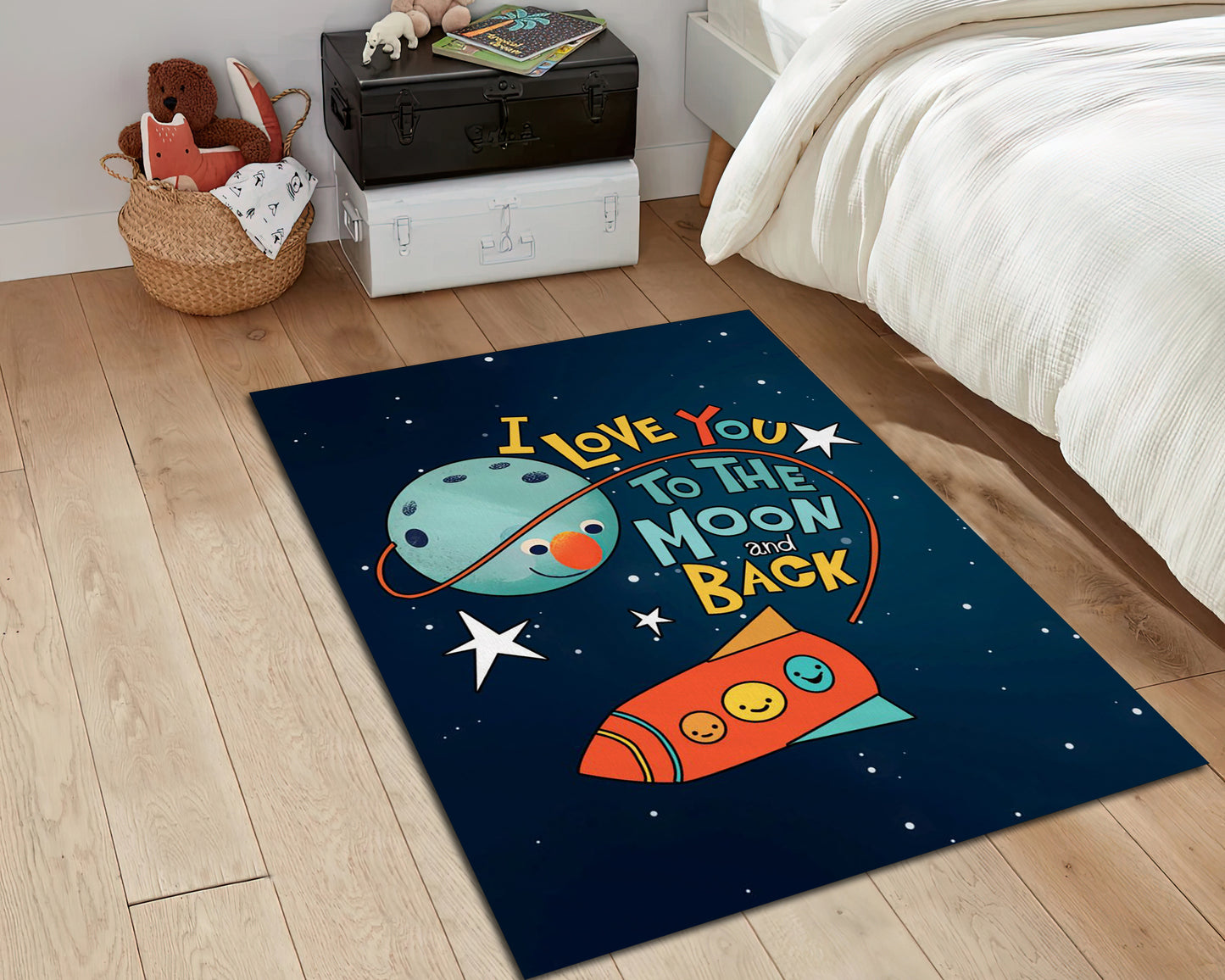Moon and Back Rug, Space Carpet, Kids Room Play Mat, UFO Rug, Nursery Decor