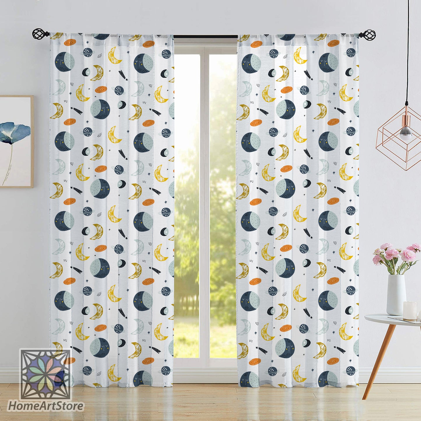 Moon Space Planet Curtain, Galaxy Curtain, Nursery Decor, Children’s Room Curtain, Baby Decor