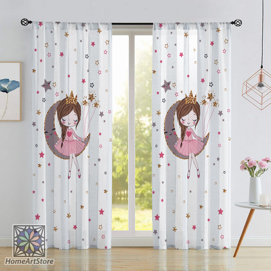 Moon Princess Themed Curtain, Girl Room Curtain, Baby Room Decor, Nursery Curtain, Star Pattern Curtain, Baby Girl Gift