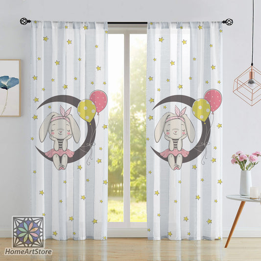 Moon and Rabbit Curtain, Cute Animal Curtain, Kids Room Curtain, Baby Room Decor