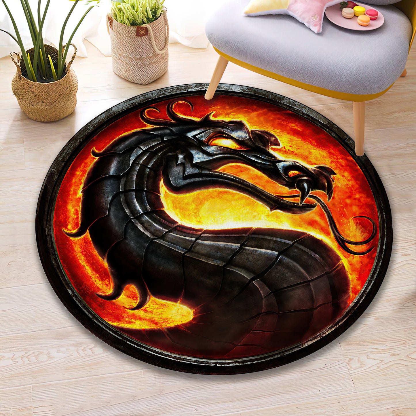 Mortal Combat Rug, Video Arcade Game Carpet, Gaming Chair Mat, Classic Game Decor, Mortal Combat Logo Rug