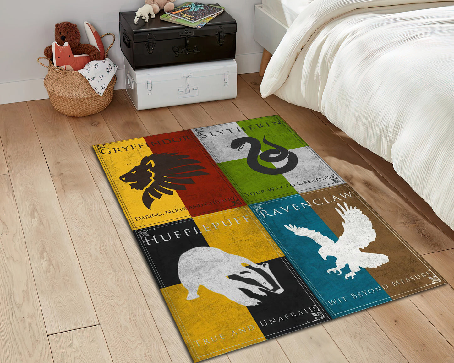 Vintage Harry Potter Rug, Fantastic Movie Mat, Gryffindor, Hufflepuff, Ravenclaw, Slytherin, Hogwarts Carpet