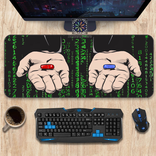 Matrix Movie Themed Mouse Mat, Movie Red and Blue Pill Pattern Desk Mat, Office Mouse Pad, Large Desk Pad, Movie Decor