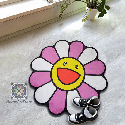 Takashi Murakami Rug, Pink Daisy Flower Carpet, LGBT Decor, Hypebeast, Sneakerhead Gift