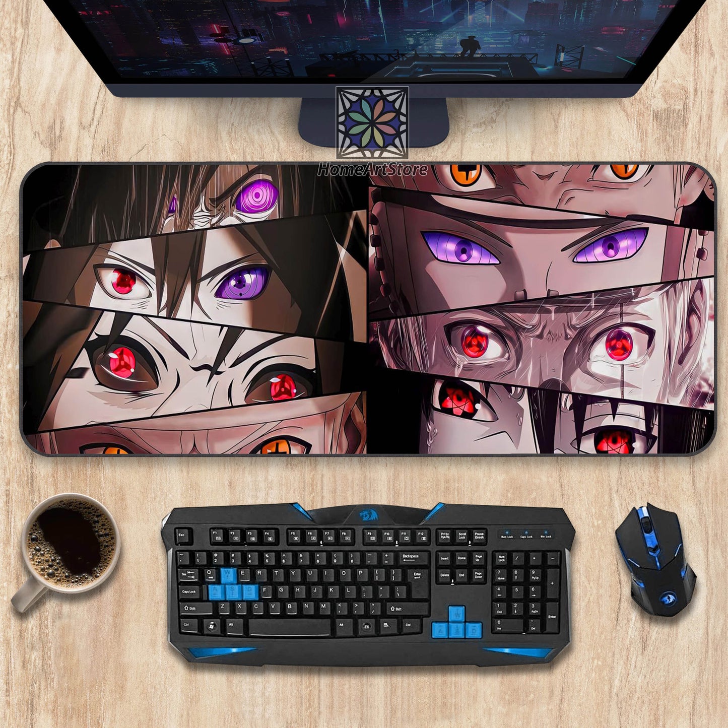 Anime Eyes Mouse Pad, Naruto Desk Mat, Anime Fan Art Mouse Mat, Kawaii Mousepad, Manga Decor