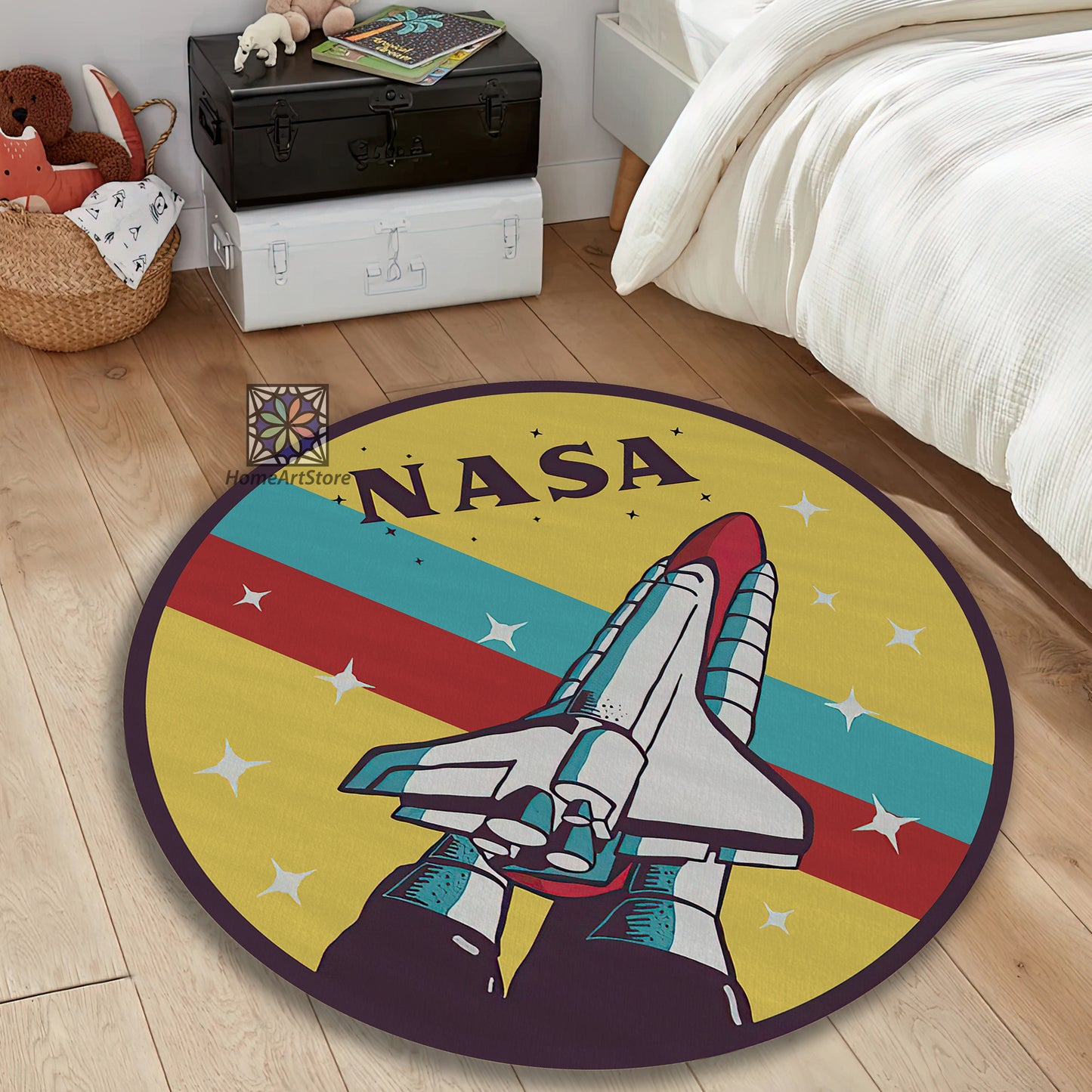 Nasa Logo Rug, UFO Themed Carpet, Children Room Mat, Space Craft Patterned Rug, Galaxy Decor