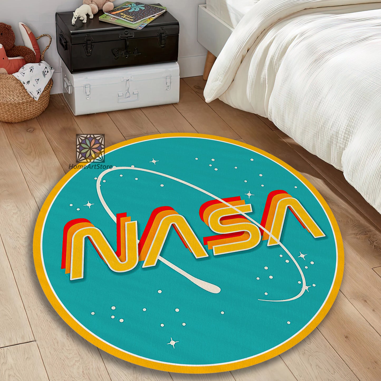 Nasa Text Rug, UFO Carpet, Kids Play Mat, Space Room Rug, Galaxy Decor