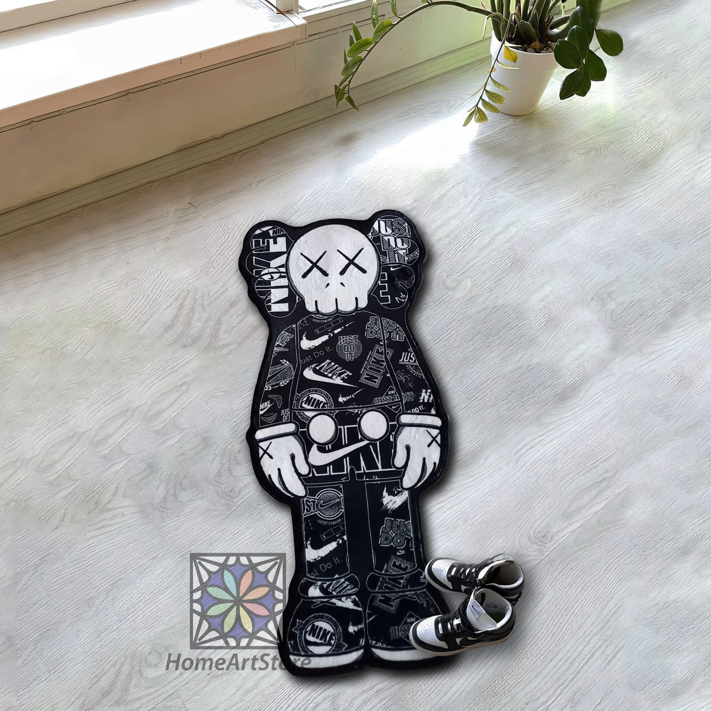 Nike Kaws Rug, Black and White Sneaker Carpet, Vintage Kaws Rug, Sneakerhead Mat, Air Jordan Decor, Hypebeast Gift