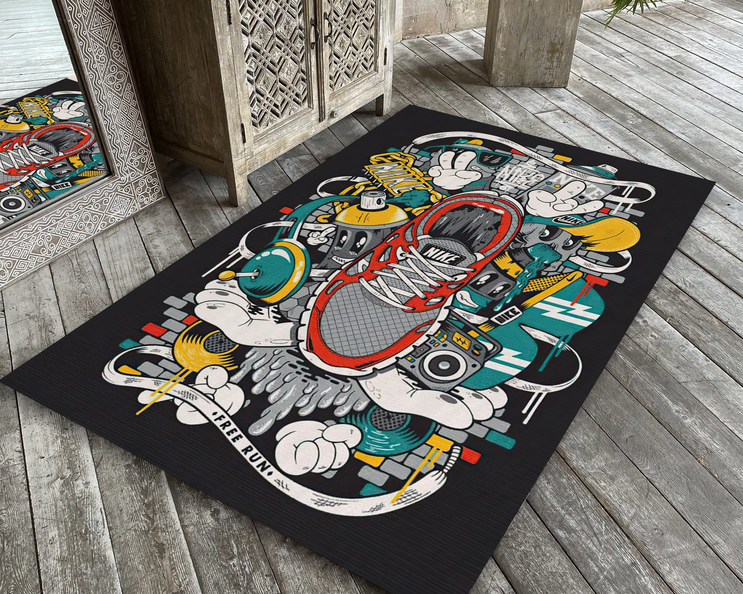 Graffiti Sneaker Rug, Air Jordan 1 Mat, Nike Rug, Sneaker Room Decor, Jump Man Carpet