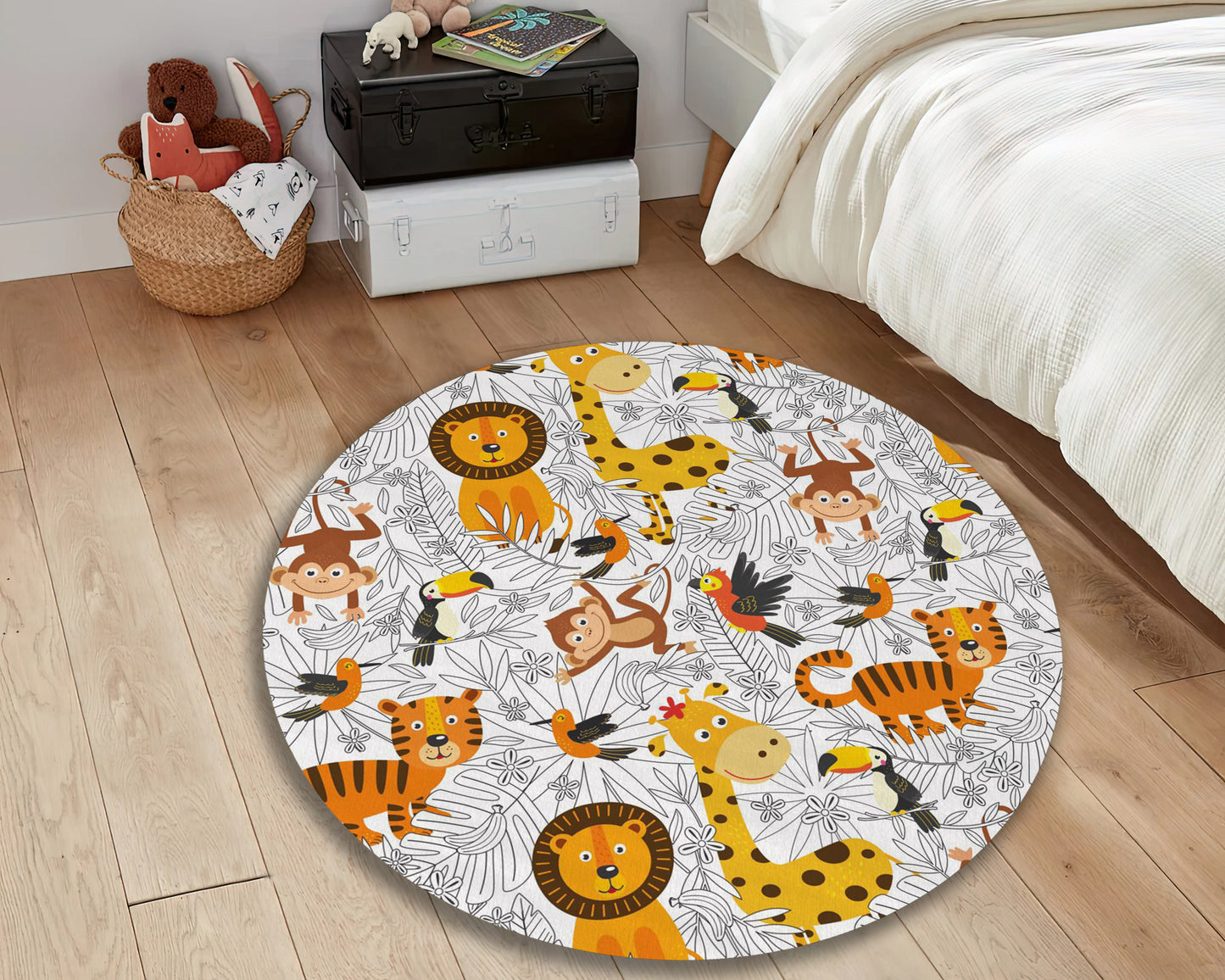 Animal Printed Kids Room Rug, Zoo Animals Carpet, Nursery Play Mat, Baby Gift