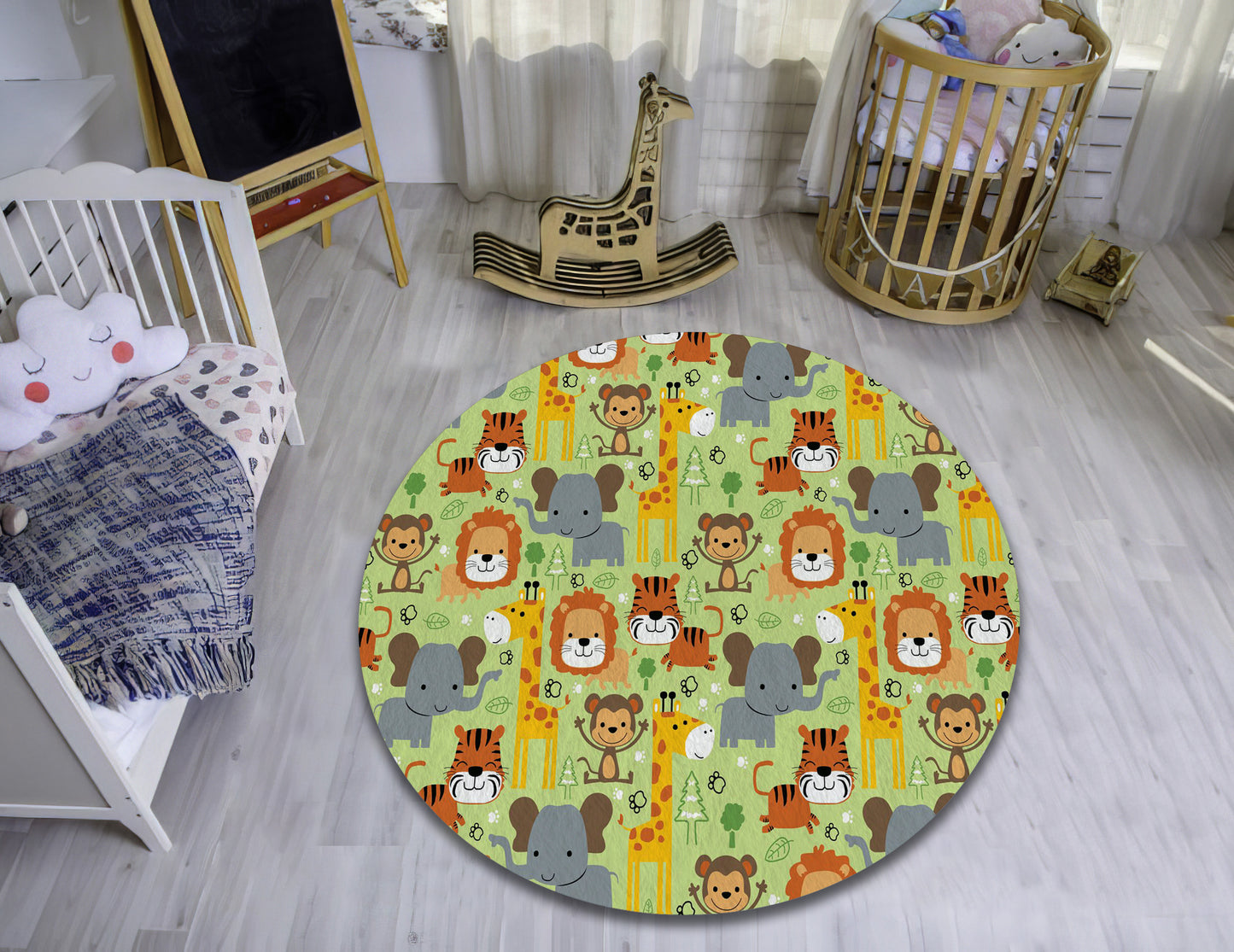 Cute Animal Pattern Rug, Colorful Nursery Mat, Kids Room Carpet, Baby Shower Decor, Baby Gift