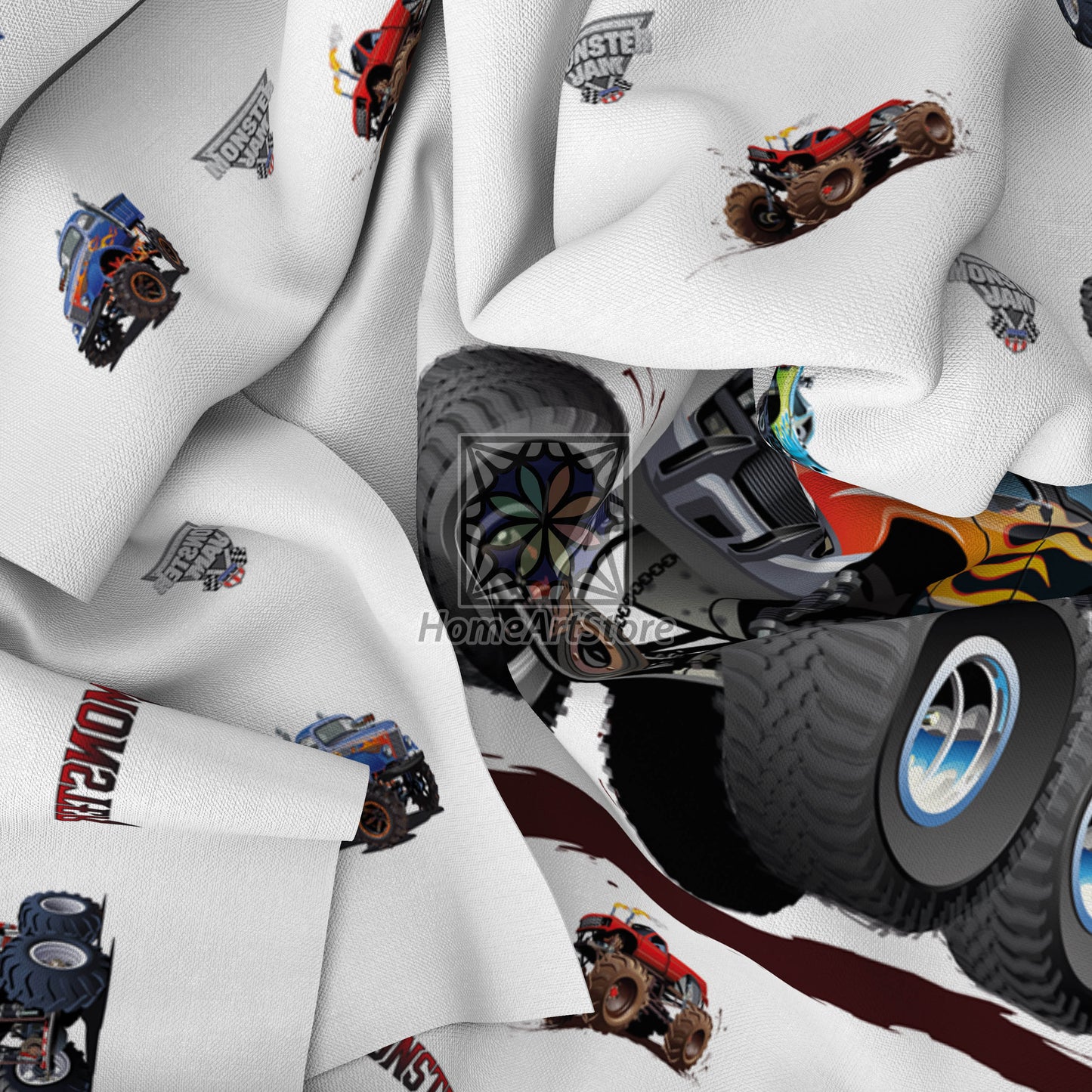 Monster Truck Themed Curtain, Cool Boy Room Curtain, Nursey Curtain, Kids Play Curtain, Baby Boy Gift
