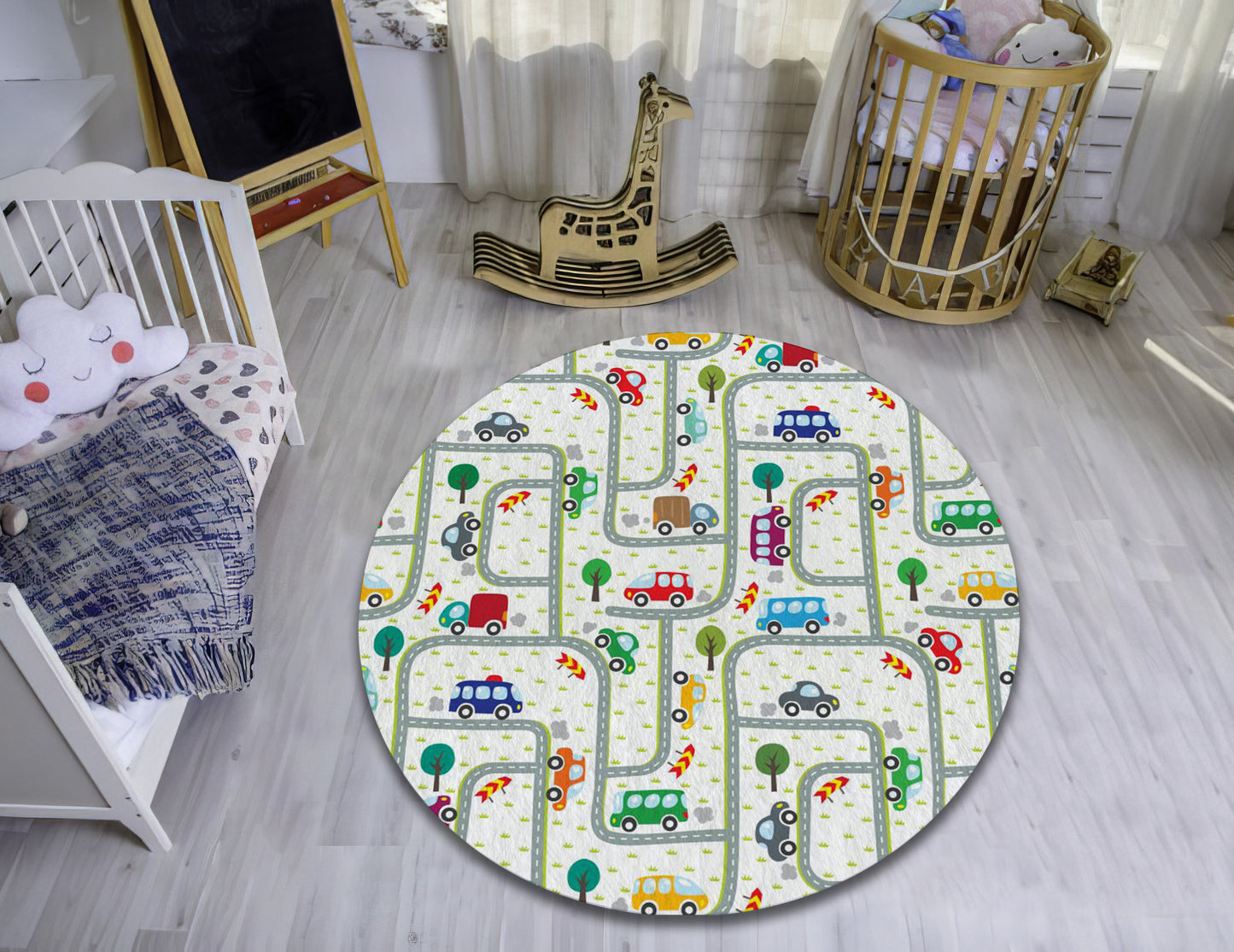 Mini Car Pattern Rug, Nursery Play Rug, City Town Map Carpet, Kids Room Decor, Toddler Mat